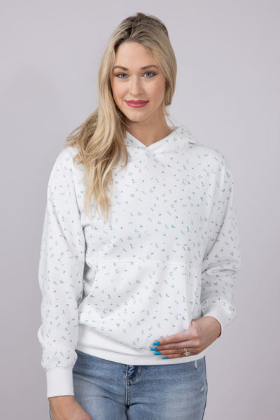 1897 Active All Over Floral & Bows Print Hoodie for Women in Ivory
