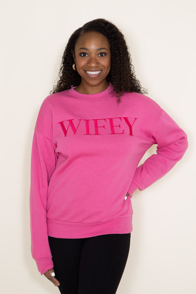 1897 Active Embordered Wifey Sweatshirt for Women in Pink