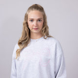 1897 Active Embroidered Bow Fleece Crewneck for Women in Ice Grey