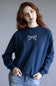 1897 Active Embroidered Center Bow Fleece Sweatshirt for Women in Indigo Blue