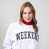 1897 Active Embroidered Weekend Fleece Crewneck for Women in White
