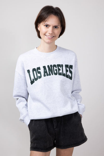1897 Active Los Angeles Chenille Patched Fleece Crewneck for Women in Ice Grey