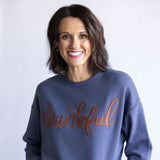 1897 Active Thankful Graphic Fleece Sweatshirt for Women in Blue
