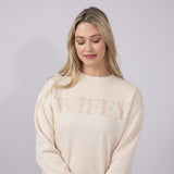 1897 Active Embroidered Wifey Fleece Sweatshirt for Women in Cream