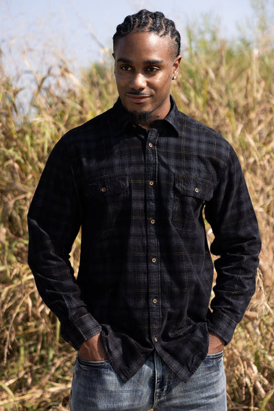 1897 Corduroy Plaid Flannel for Men in Black
