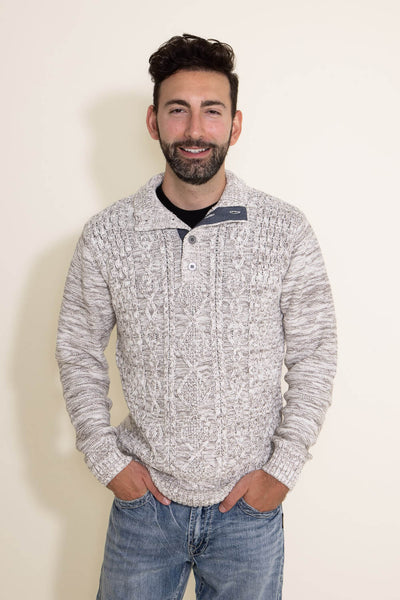 1897 Original 1/4 Cable Button Neck Sweater for Men in Ivory and Latte Brown