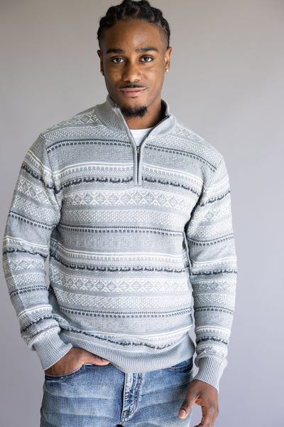 1897 Original Fisherman Quarter Zip Mock Neck Sweater for Men in Grey
