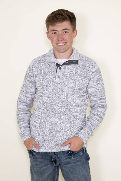 1897 Original 1/4 Cable Button Neck Sweater for Men in White and Grey