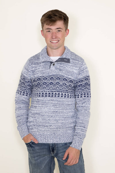 1897 Original ¼ Mock Neck Button Sweater for Men in Blue and Cream
