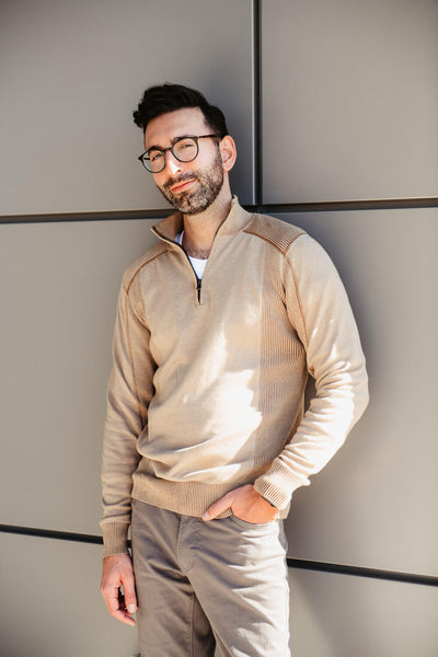1897 Original 1/4 Zip Mock Neck Sweater for Men in Brown