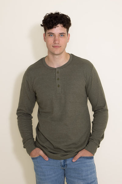 1897 Original Solid Henley Thermal Long Sleeve Shirt for Men in Green