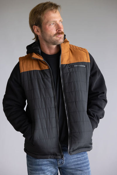 Puffer Vest Knit Hood Jacket for Men in Black