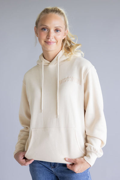 1897 Active Wisconsin Embroidered Hoodie for Women in Cream