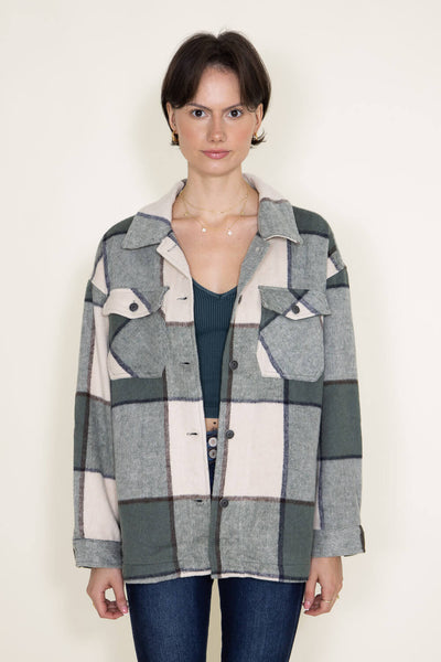 Plaid Shacket for Women in Cream/Sage