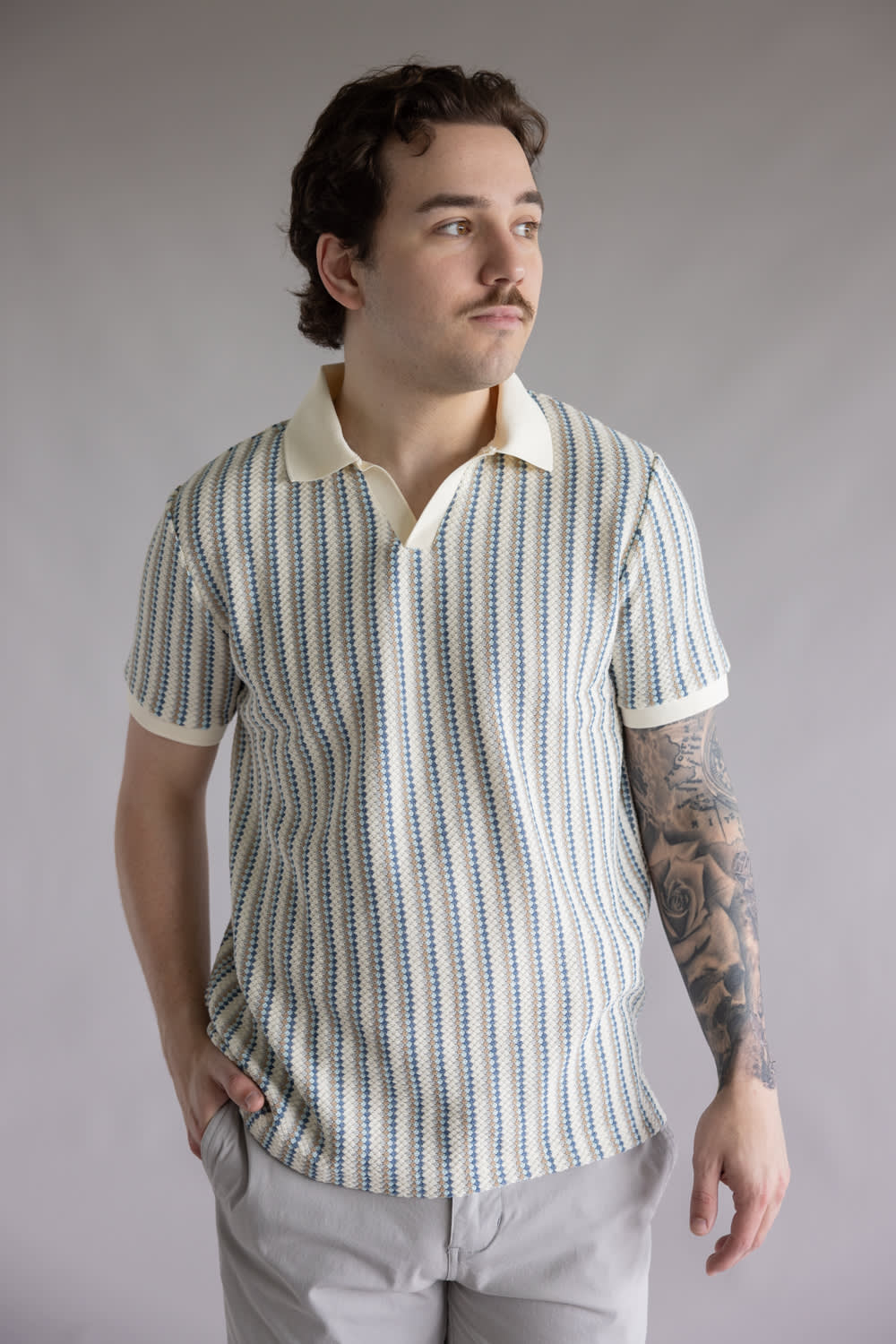 Denim & Flower Striped Crochet Knit Sweater Polo for Men – Glik's