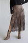 Aaron & Amber Suede Fringe Midi Skirt for Women in Chocolate