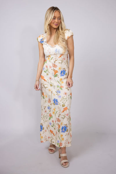 ACOA Floral Lace Maxi Dress for Women in Ivory