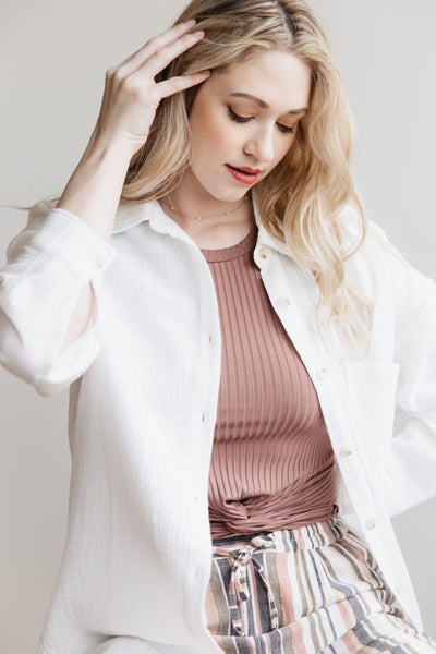ACOA Oversized Gauze Boyfriend Shirt for Women in White