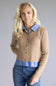 Aaron & Amber Cable Knit Mixed Media Button Front Top for Women in Taupe