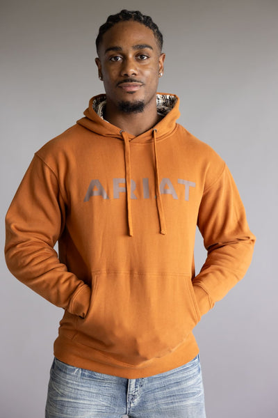 Ariat Stitch Shield Logo Hoodie for Men in Adobe Orange