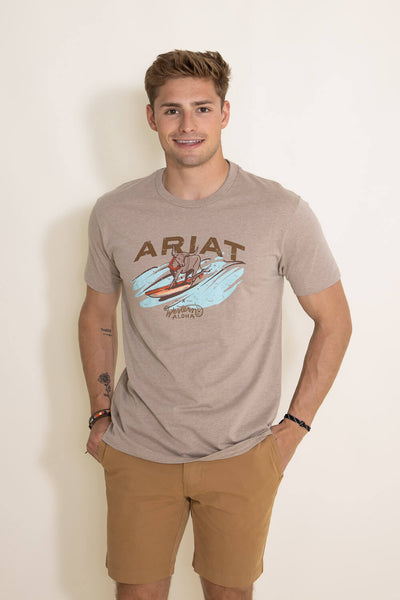 Ariat Surf and Turf Western Aloha T-Shirt for Men in Oatmeal Brown