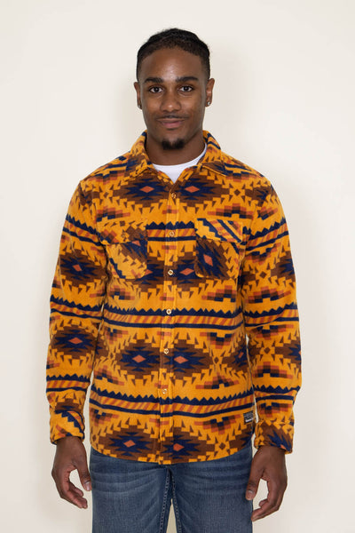 Aztec Polar Fleece Shacket for Men in Multi Brown