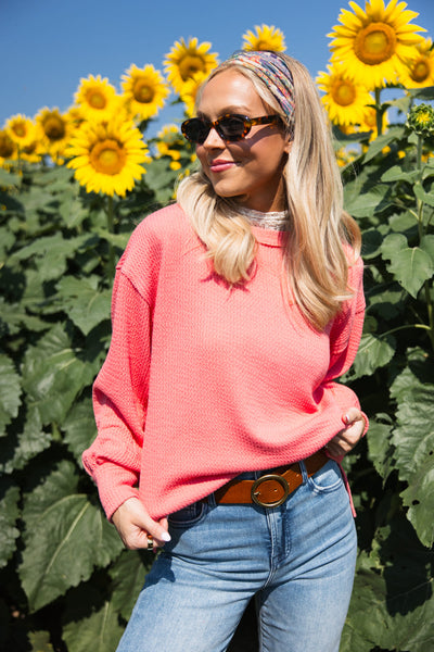 Blu Pepper Crewneck Ribbed Knit Shirt for Women in Dark Rose