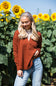 Blu Pepper Ribbed Knit Johnny Collar Polo Shirt for Women in Rust