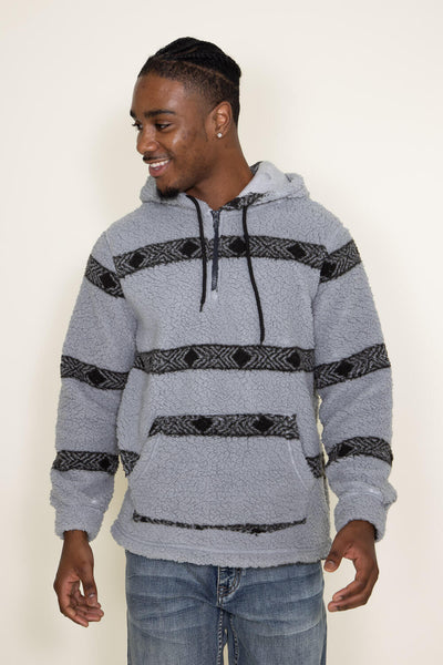 Brooklyn Cloth Arrow Stripe 1/4 Zip Sherpa Hoodie for Men in Grey