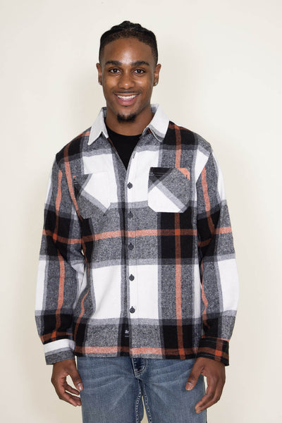 Brooklyn Cloth Heavy Flannel Shacket for Men in Black Cream