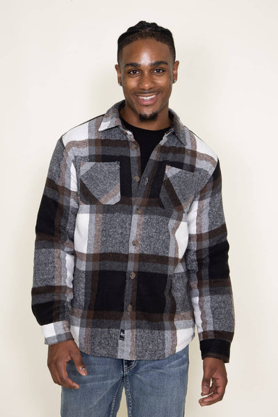 Brooklyn Cloth Sherpa Lined Flannel Shacket for Men in Black/Brown