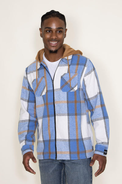 Brooklyn Cloth Zip Front Flannel Hooded Shirt Jacket for Men in Blue