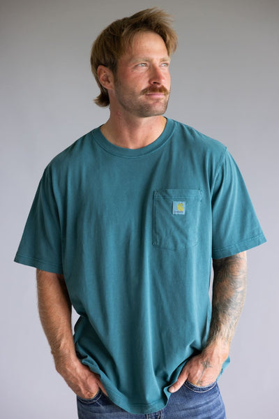 Carhartt Garment Dye Pocket T-Shirt for Men in Green Blue