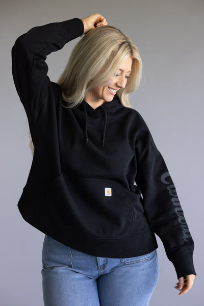 Carhartt Oversized Midweight Heart Graphic Hoodie for Women in Black