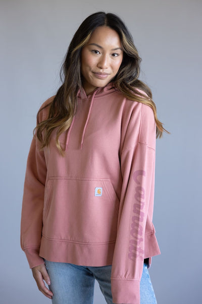 Carhartt Oversized Midweight Heart Graphic Hoodie for Women in Rose Tint