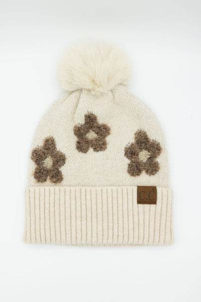 C.C. Daisy Pom Beanie for Women in Heather Beige
