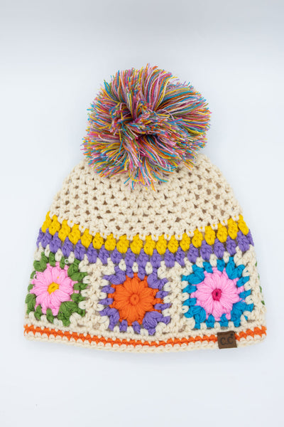 C.C. Crochet Pom Beanie for Women in Multi