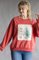 Christmas Corduroy Patch Sweatshirt for Women in Dark Coral