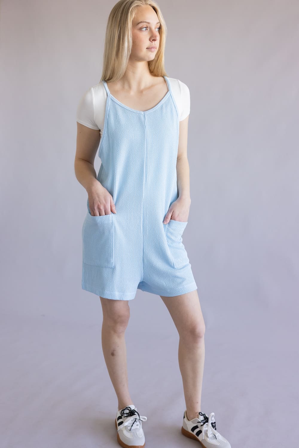 Simply Southern Corded Ribbed Romper for Women in Tidal Blue | PP-0126   Glik's