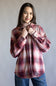 C&C California Kat Oversized Plaid Knit Shirt for Women in Red Plaid