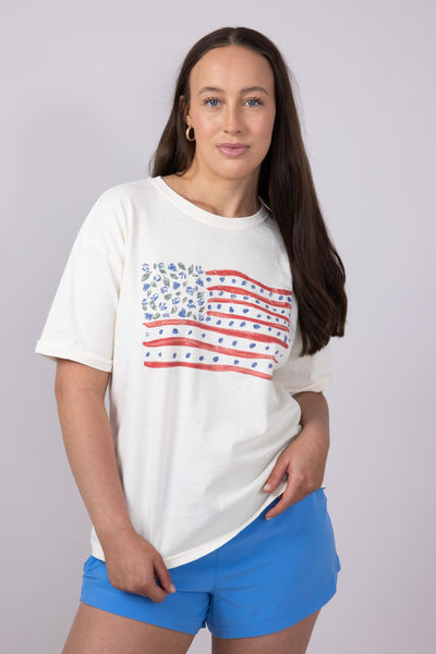 C&C California Melissa Sunwashed Flag Girlfriend T-Shirt for Women in White