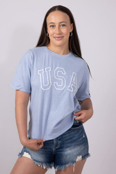 C&C California Melissa Sunwashed USA Girlfriend T-Shirt for Women in Blue