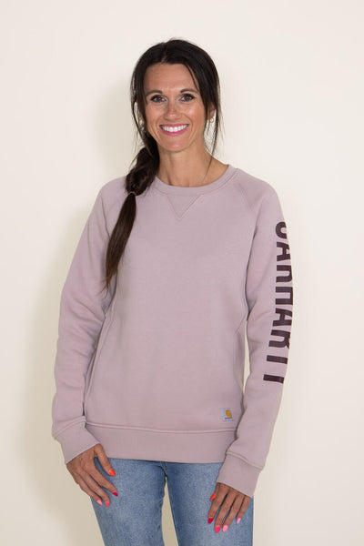 Carhartt Midweight Block Logo Crewneck for Women in Light Purple