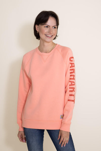 Carhartt Midweight Block Logo Crewneck for Women in Pink