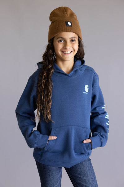 Carhartt Youth Classic Pullover Hoodie for Girls in Dark Denim Blue
