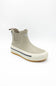 Chooka Women's Marina Chelsea Ankle Rain Boots in Taupe featuring elastic side gore panels, back pull tab, and cream lug sole.