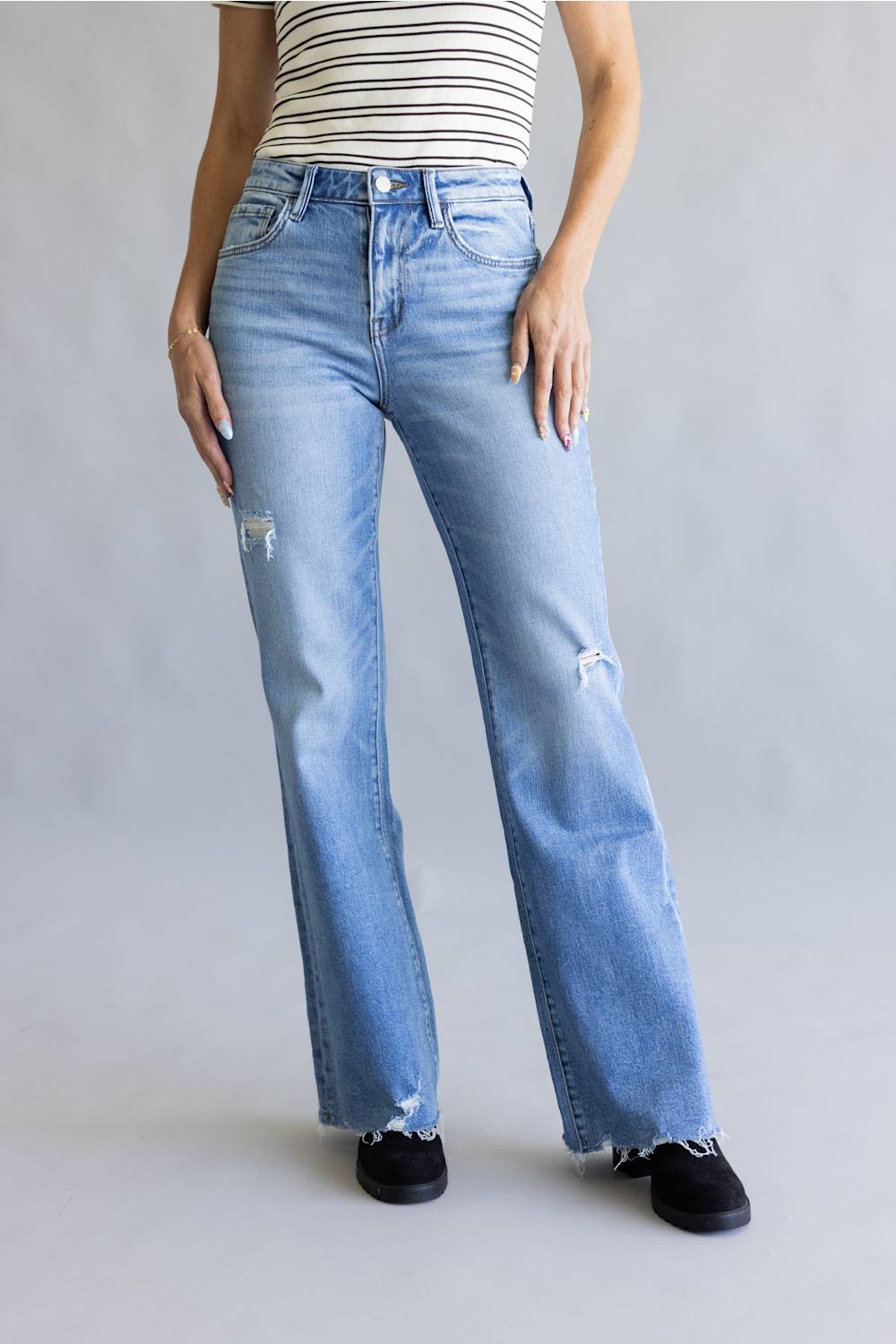 Flying Monkey High Rise Vintage Distressed Flare Jeans for Women