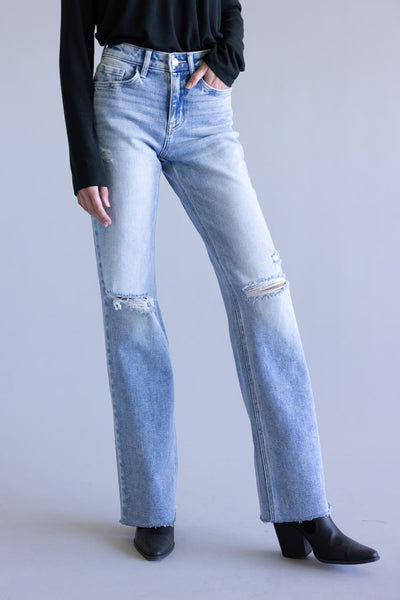 Flying Monkey High-Rise Frayed Wide Leg Jeans for Women