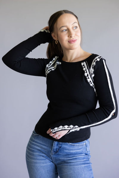 Free People Lost Love Long Sleeve Top for Women in Black