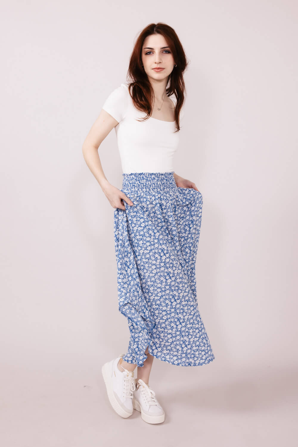 Jupe Fille Lands' End – Corduroy Bleu – Motif Jardin/pique-nique – Taille 8 – Taille Ajustable